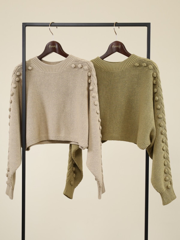 【Emmaculate】ケーブル・ポップコーン短丈ニット