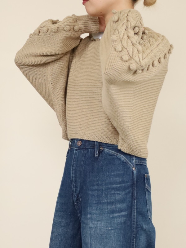 【Emmaculate】ケーブル・ポップコーン短丈ニット