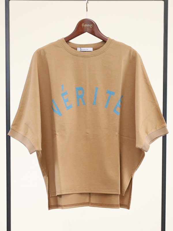 【trois】5分袖ロゴオーバーシルエットカットソー