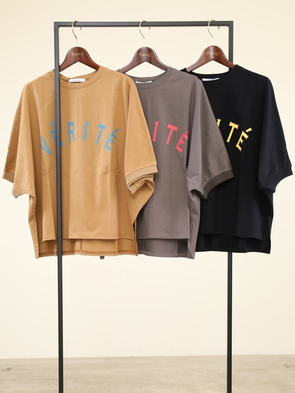 【trois】5分袖ロゴオーバーシルエットカットソー