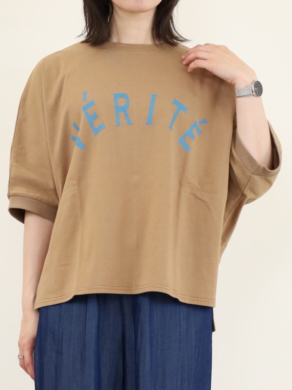 【trois】5分袖ロゴオーバーシルエットカットソー