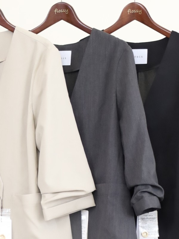 【trois】Vネック7分袖ノーカラージャケット