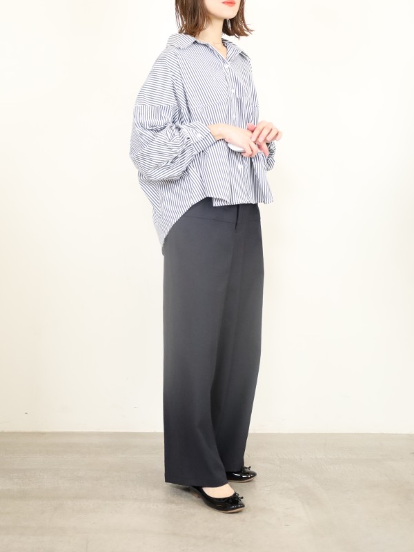 【ayane】ストライプボタンタックスリーブシャツ