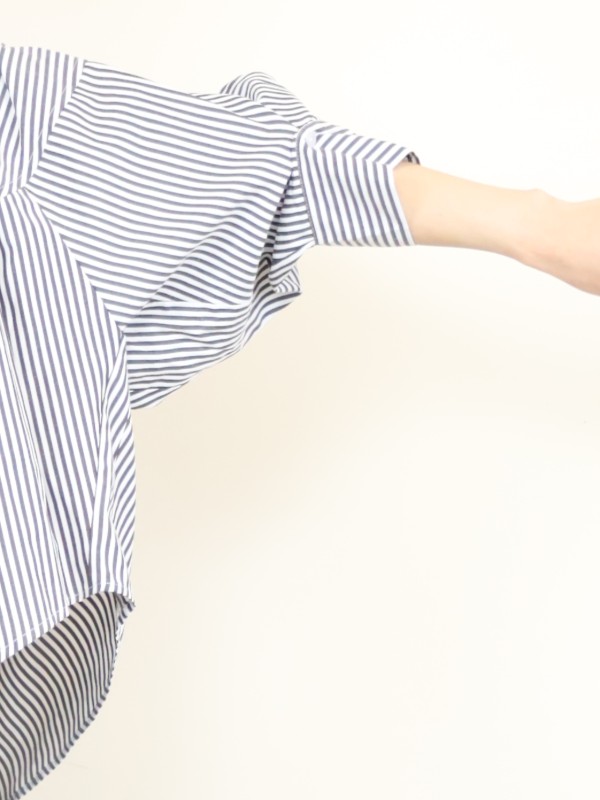 【ayane】ストライプボタンタックスリーブシャツ