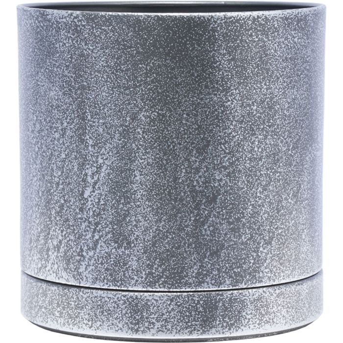 MC円柱メタルecoポット皿付|鉄はエコ|シルバーブラック#6