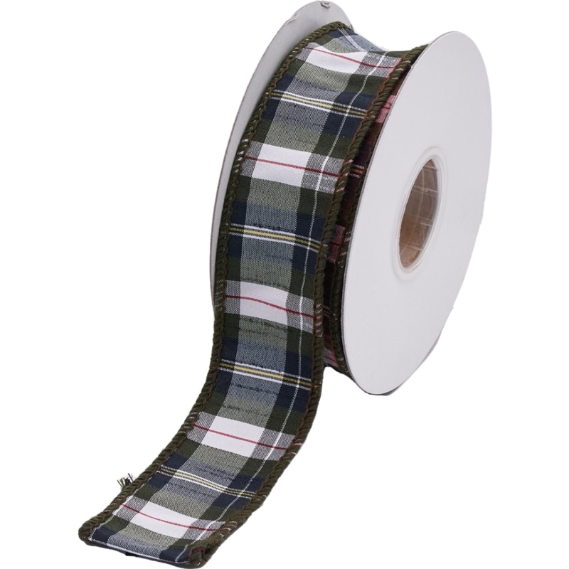 ワイヤー入りリボン DUPION PLAID BKRD 3.8cm