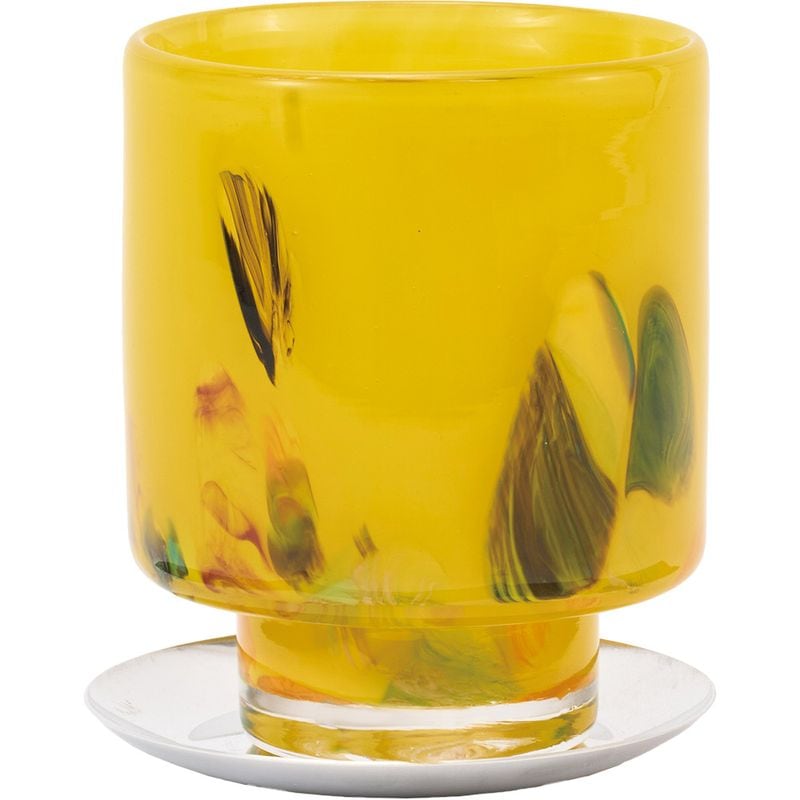 DGガラスステップポット＆ソーサーH12 イエローフラワー