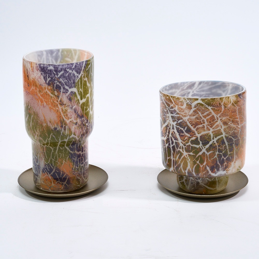 DGガラスステップロングポット&ソーサーH16 クラックライト