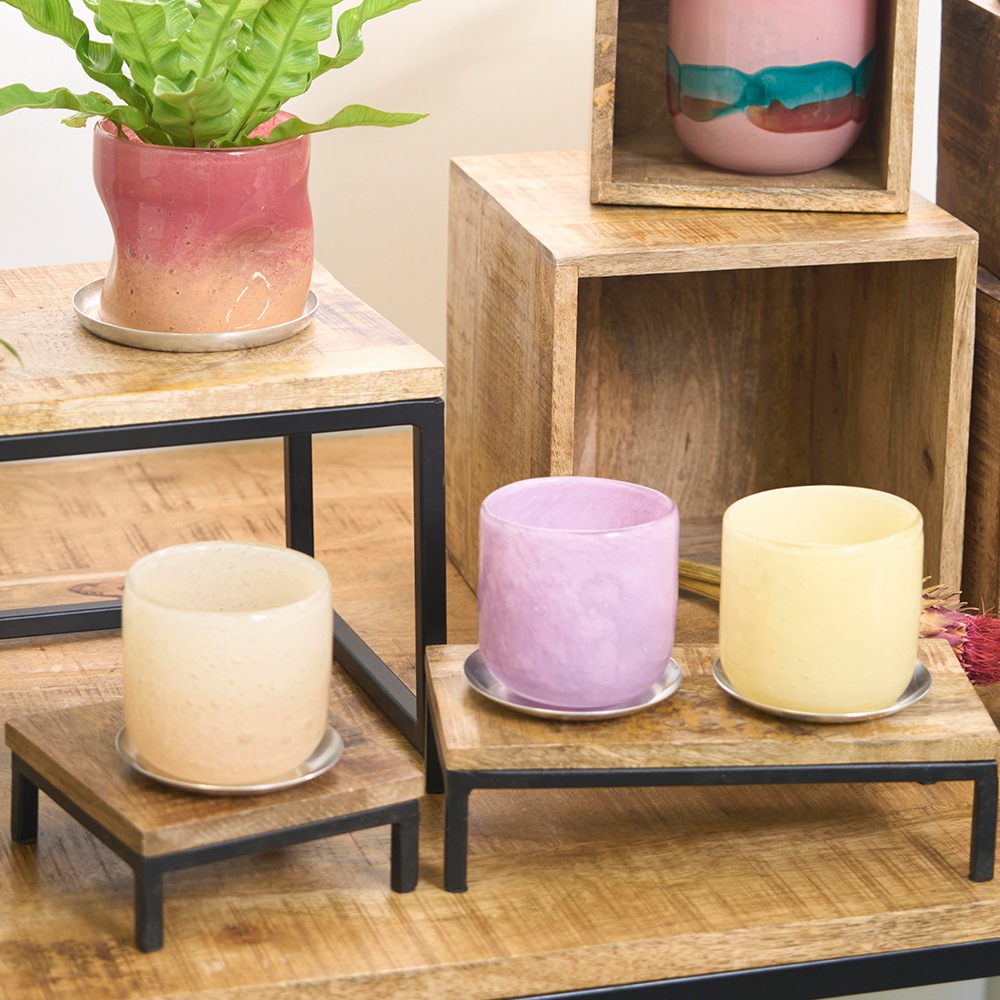 DGガラスアールポット＆ソーサーφ9xH9 ソフトパープル