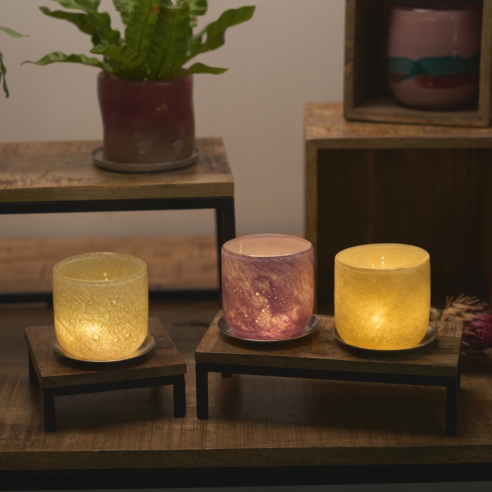 DGガラスアールポット＆ソーサーH9 ソフトイエロー