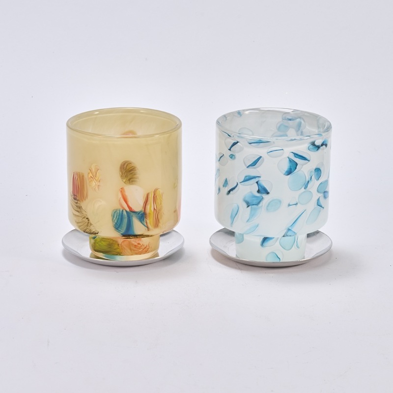 DGガラスステップポット＆ソーサーφ10xH12 クリームフラワー