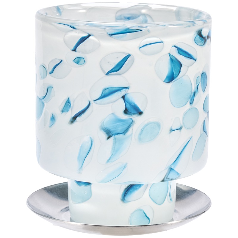 DGガラスステップポット＆ソーサーφ10xH12 ホワイトBP | 穴あき鉢