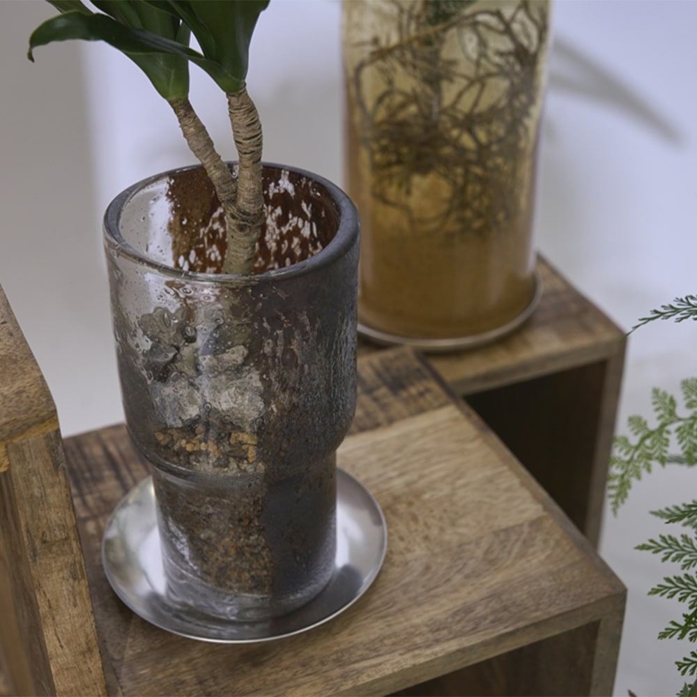 DGガラスピラーポット＆ソーサーH19 サンシャイン | 穴あき鉢・植木鉢