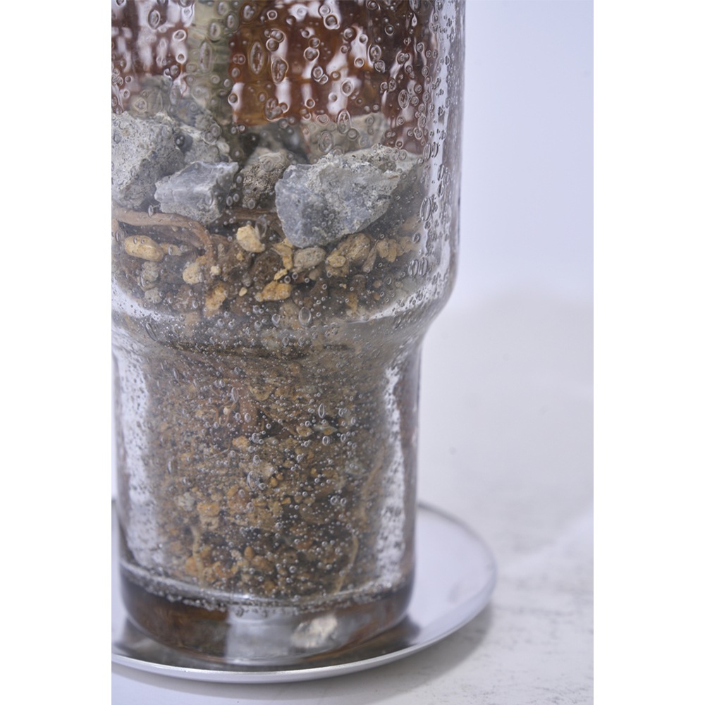 DGガラスステップロングポット＆ソーサーH16 クリアMB | 穴あき鉢