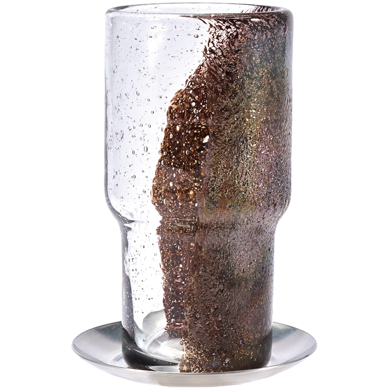 DGガラスステップロングポット＆ソーサーφ8.5xH16 クリアMB | 穴あき鉢