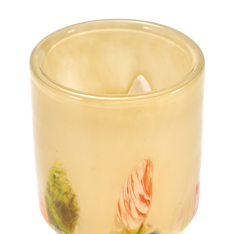 DGガラスステップロングポット＆ソーサーφ8.5xH16 クリームフラワー