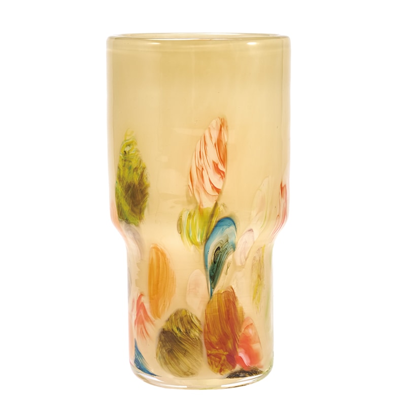 DGガラスステップロングポット&ソーサーφ8.5xH16 クリームフラワー DGガラスステップロングポット&ソーサーφ8.5xH16 クリームフラワー