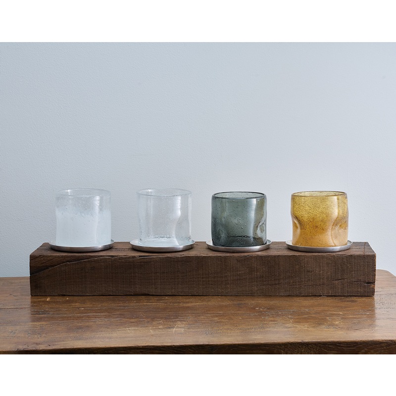 DGガラスナローポット＆ソーサーφ10xH10 クリアホワイト | 穴あき鉢