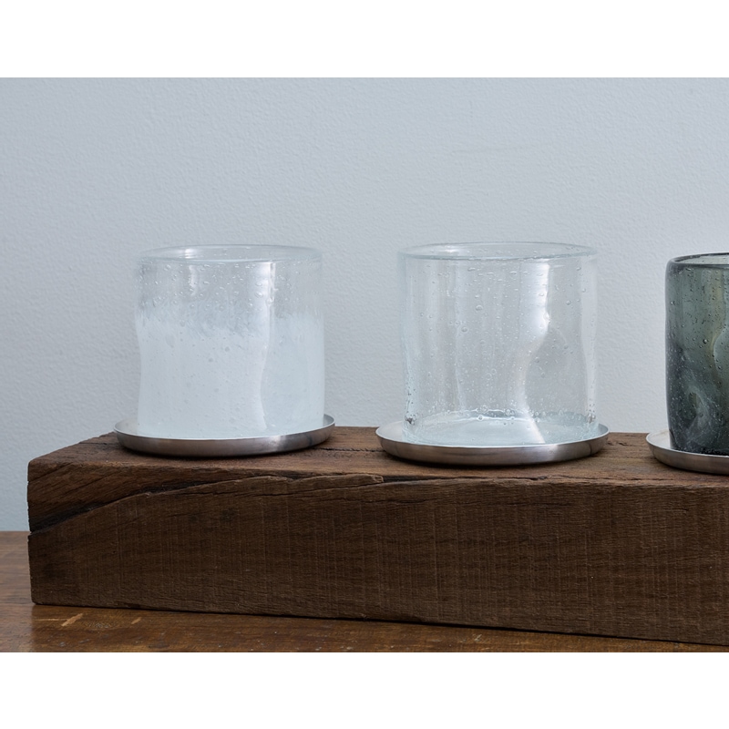 DGガラスナローポット＆ソーサーφ10xH10 クリアホワイト | 穴あき鉢