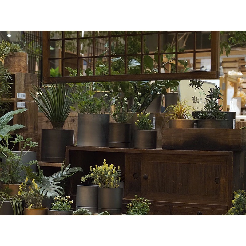 MC円柱メタルecoポット皿付|鉄はエコ|ダークブラック#3