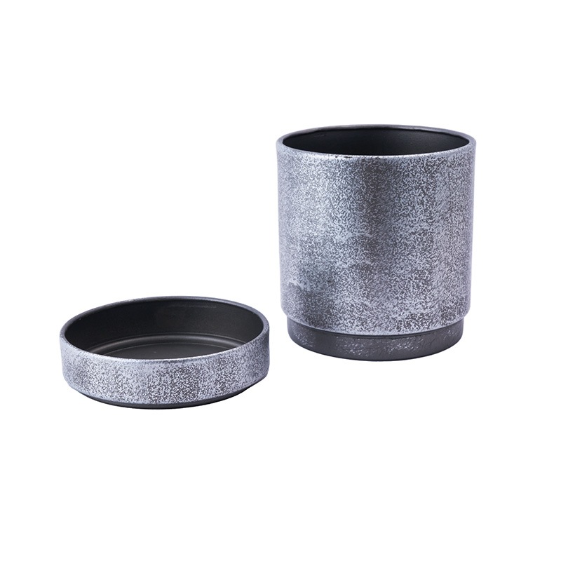 MC円柱メタルecoポット皿付|鉄はエコ|シルバーブラック＃3
