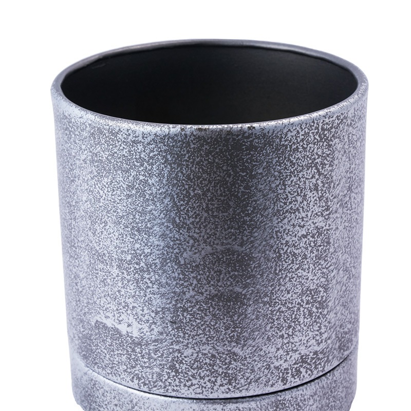 MC円柱メタルecoポット皿付|鉄はエコ|シルバーブラック＃3