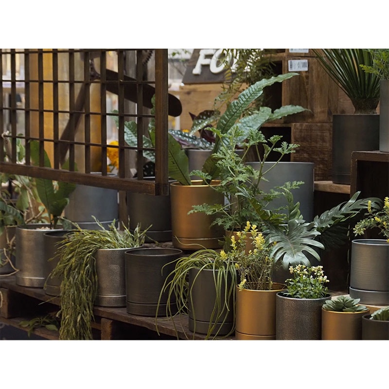 MC円柱メタルecoポット皿付|鉄はエコ|クールグレー#3.5