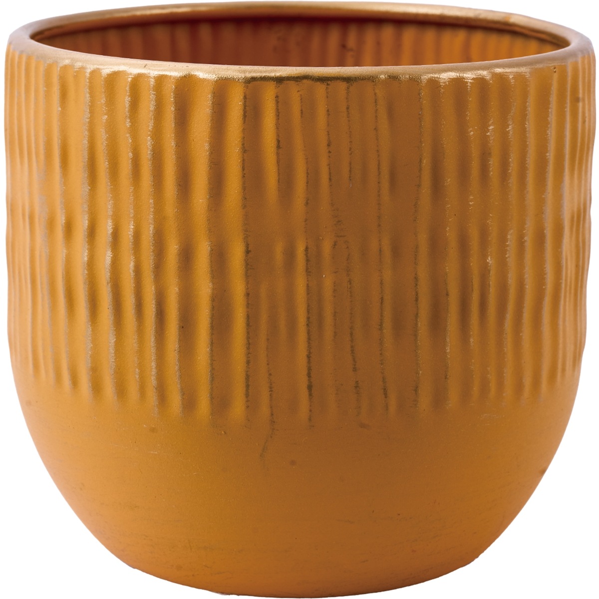 MC円形アールメタルecoポット皿付|鉄はエコ|Gサフラン#3 | 鉄製花器