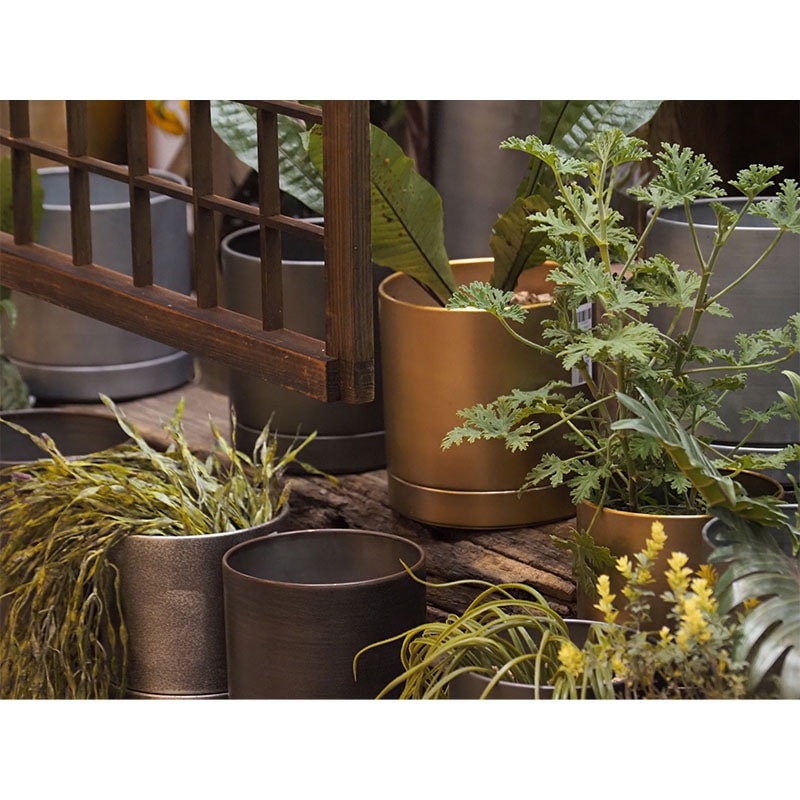 MC円柱メタルecoポット皿付|鉄はエコ|アンティークゴールド＃5