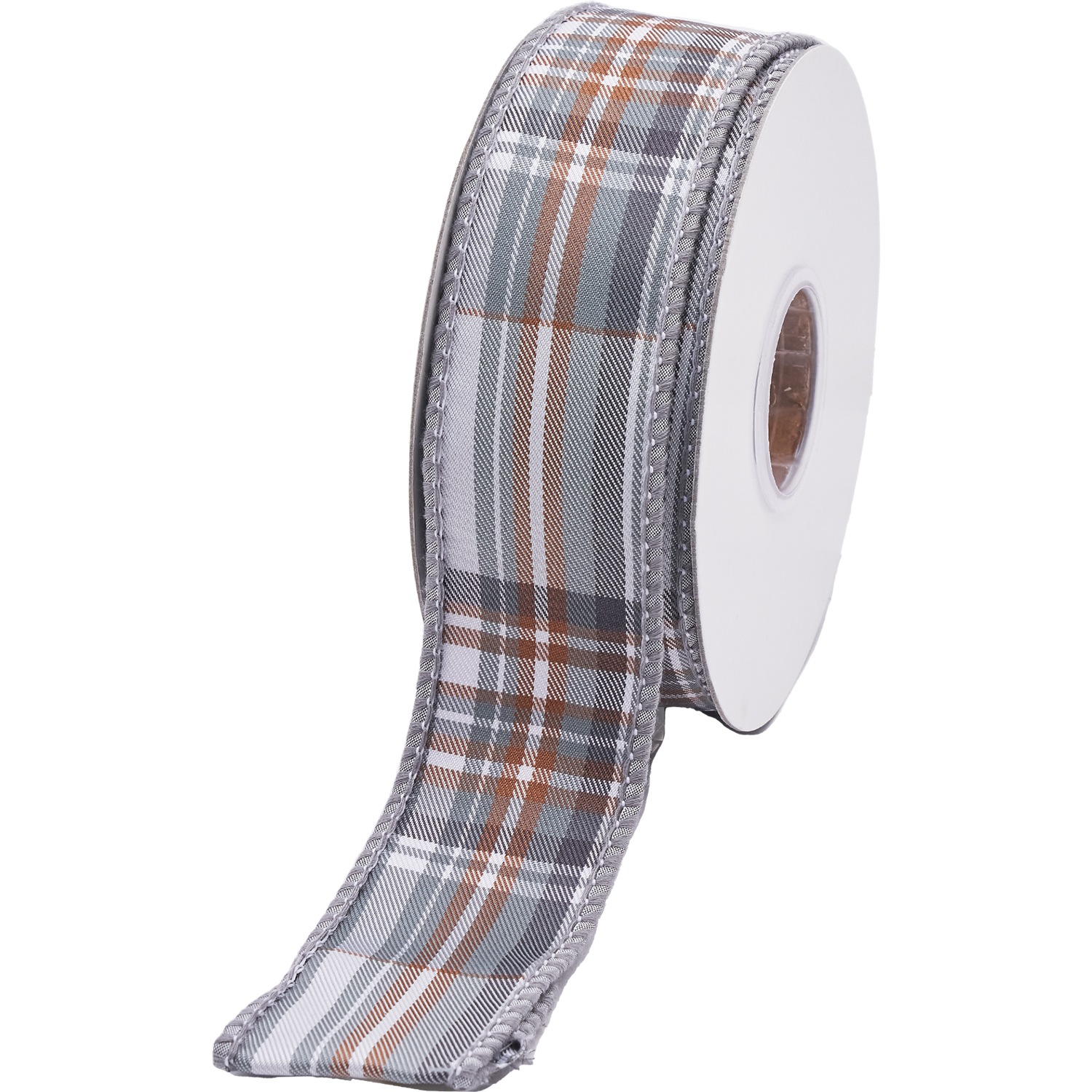 ワイヤー入りリボン PLAID CHECKS TAFETTA DBLFUSED RIBBON GY 3.8cm