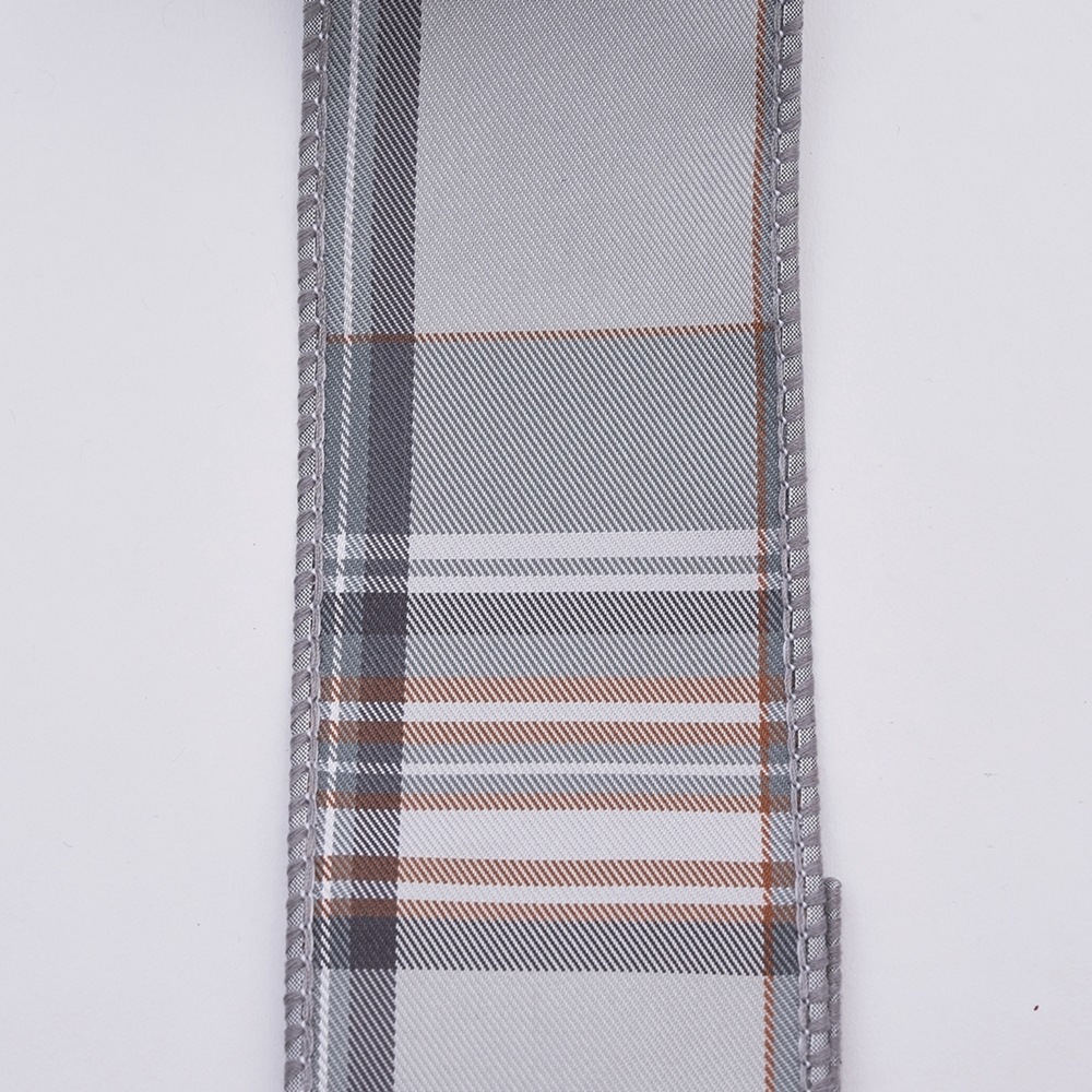 9600071_ワイヤー入りリボン PLAID CHECKS TAFETTA DBLFUSED RIBBON GY 6.3cm