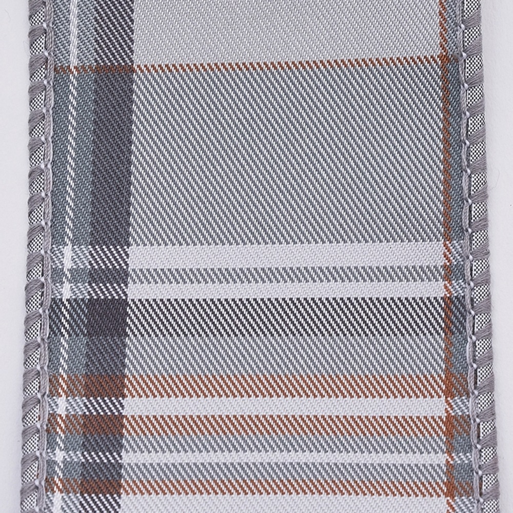 9600071_ワイヤー入りリボン PLAID CHECKS TAFETTA DBLFUSED RIBBON GY 6.3cm