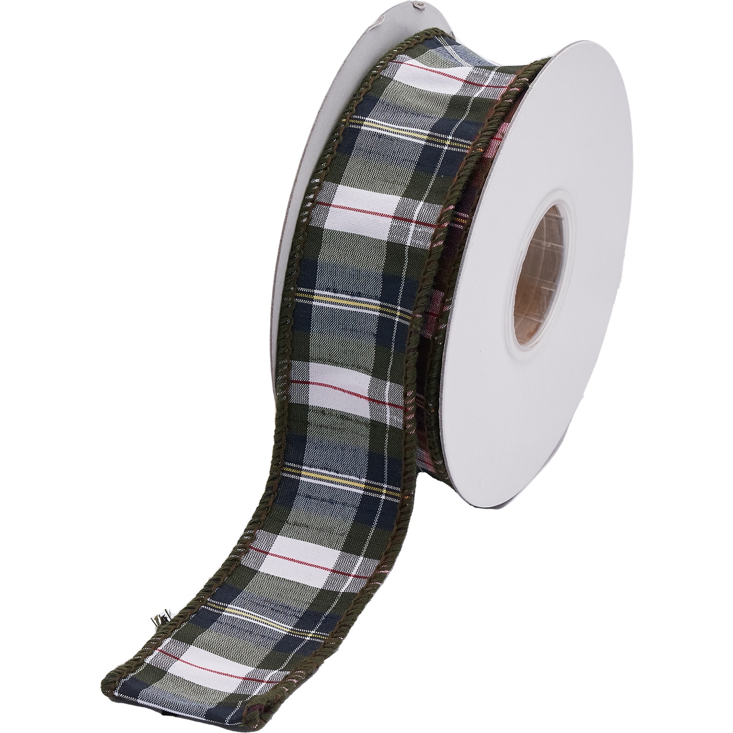 ワイヤー入りリボン DUPION PLAID BKRD 3.8cm