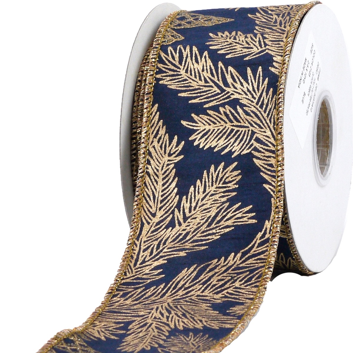 ワイヤー入りリボン HOLLY GLITTER PRINTED BLUE 幅63mm