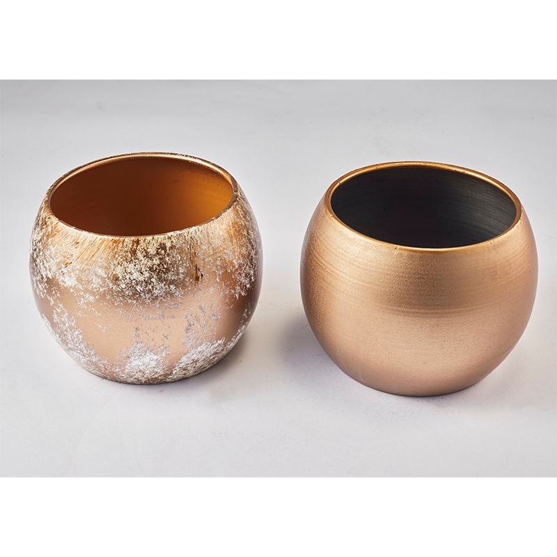 MCボウルメタル ブラッシュドゴールドH9 | 鉄製花器 | 花の資材通販