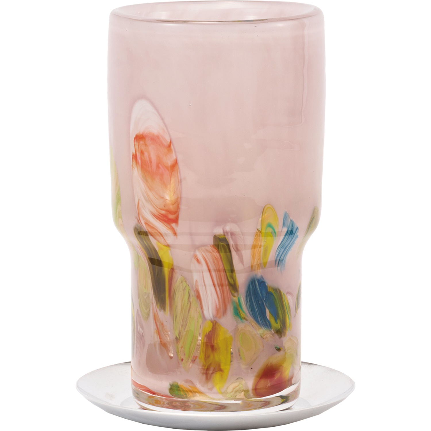 DGガラスステップロングポット＆ソーサーH16 ラベンダーフラワー