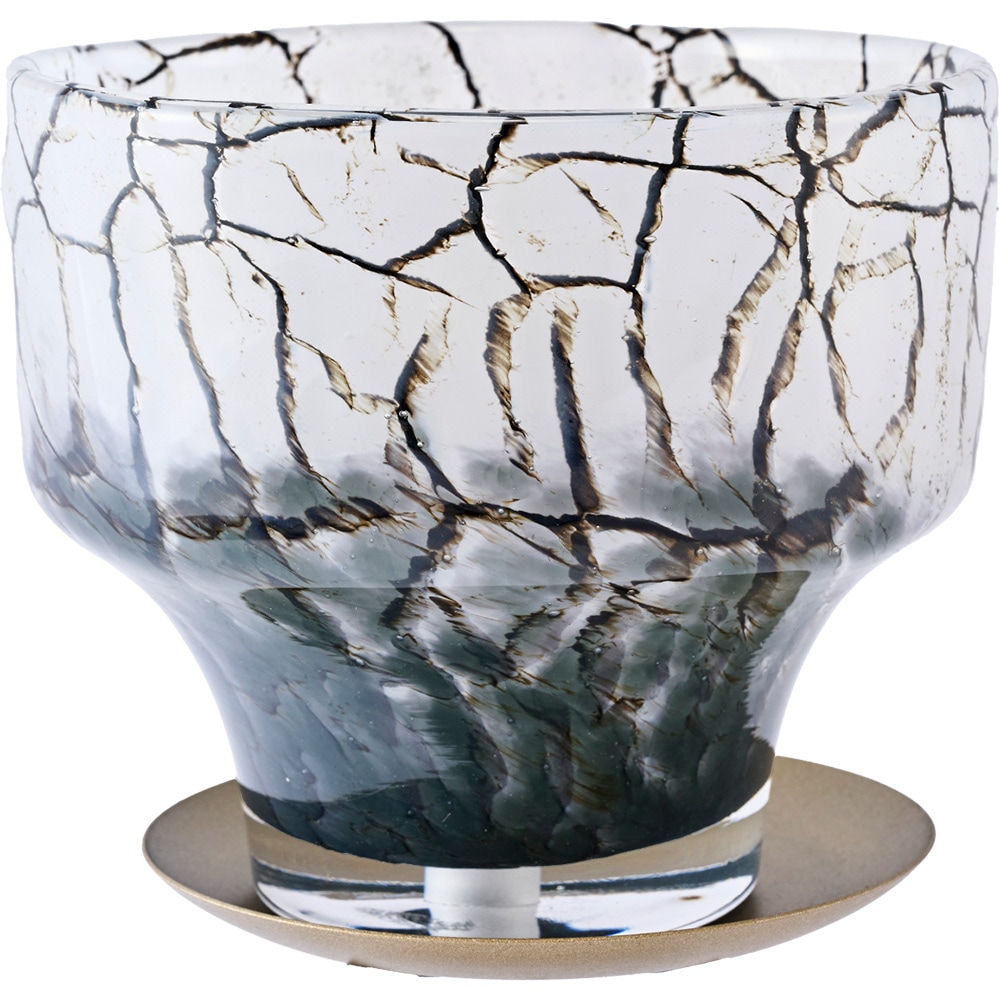 DGガラスコンフォートポット＆ソーサーφ13xH12 BKアイス | 穴あき鉢