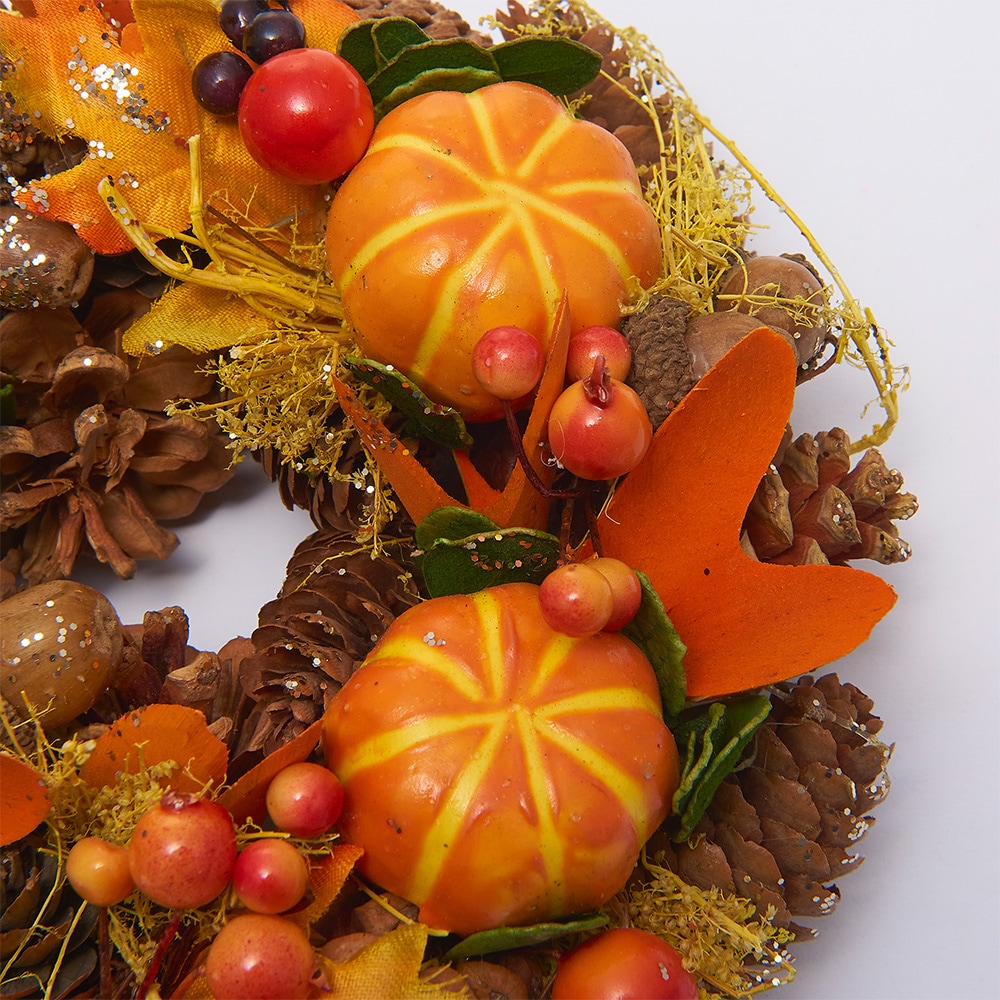 専用＊Halloween＊パンプキン＆オリーブ　シックナチュラル フェイクリース 33㎝ いろいろな実物のリース：ハロウィン・木の実・パンプキン