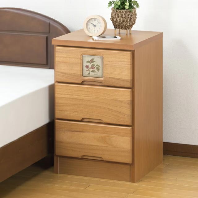 大川産 天然木タイル付きスリムチェスト 3段