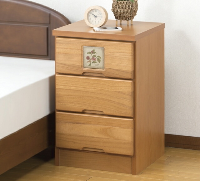 大川産 天然木タイル付きスリムチェスト 3段