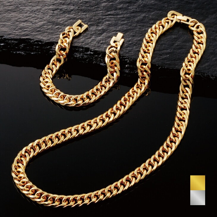 日本製 極太21mm 6面ダブル喜平ネックレス ブレス2点組