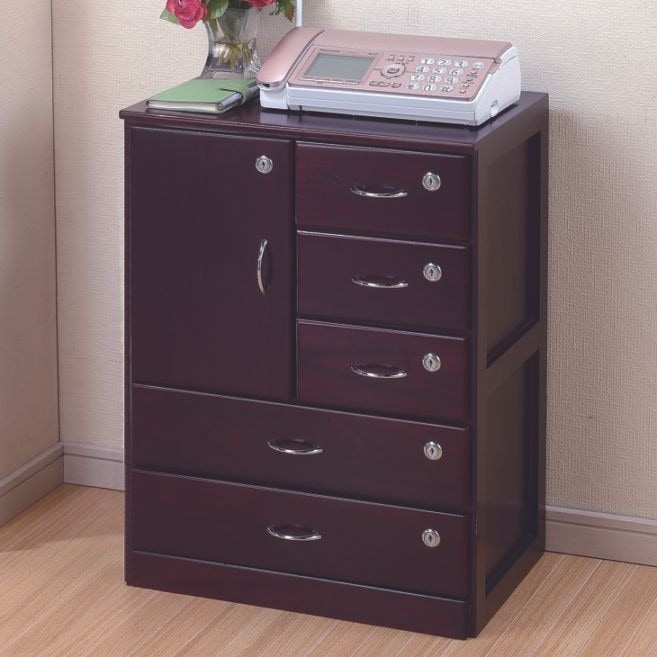 桐天然木全段鍵付きチェスト