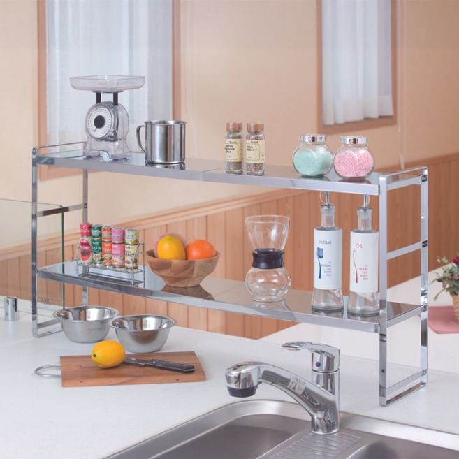 日本製 ステンレス板の伸縮マルチラック ワイド