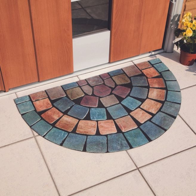 玄関クリーンマット 石タイル調 半円形