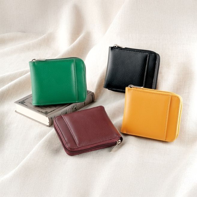 牛床革2つ折りラウンド財布