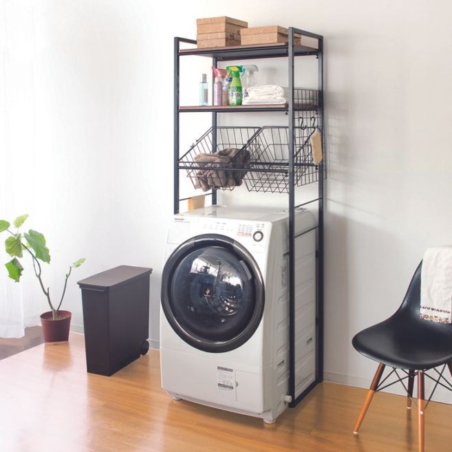 伸縮ランドリーラック バスケット付きタイプ