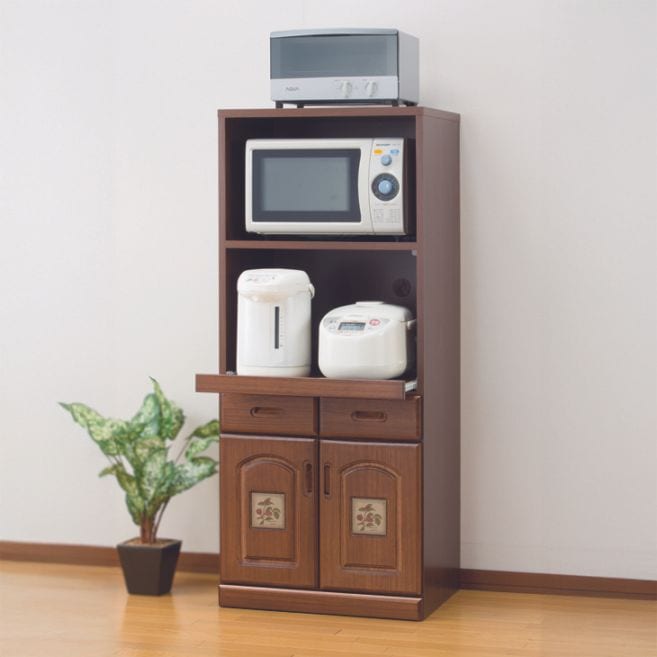 大川産 天然木タイル付きレンジ台 ロータイプ