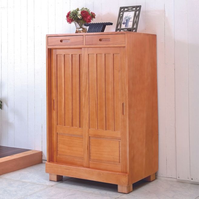 桐天然木引き戸式和風下駄箱 60cm幅