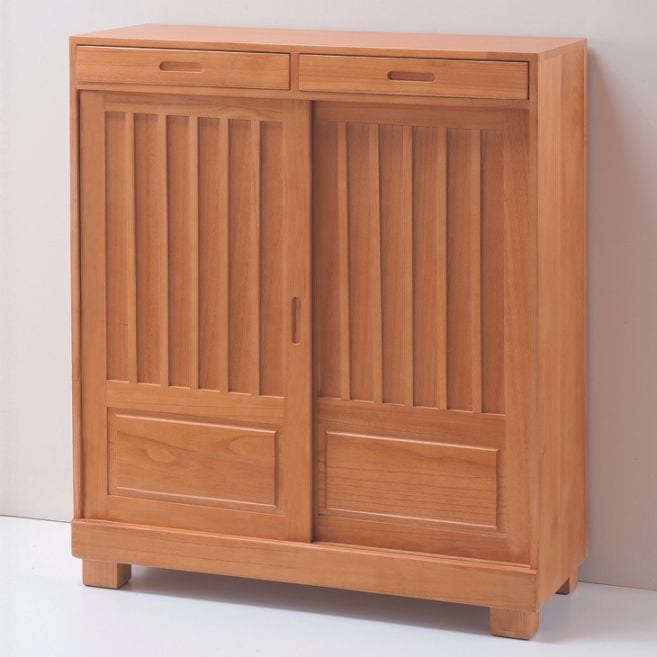 桐天然木引き戸式和風下駄箱 80cm幅