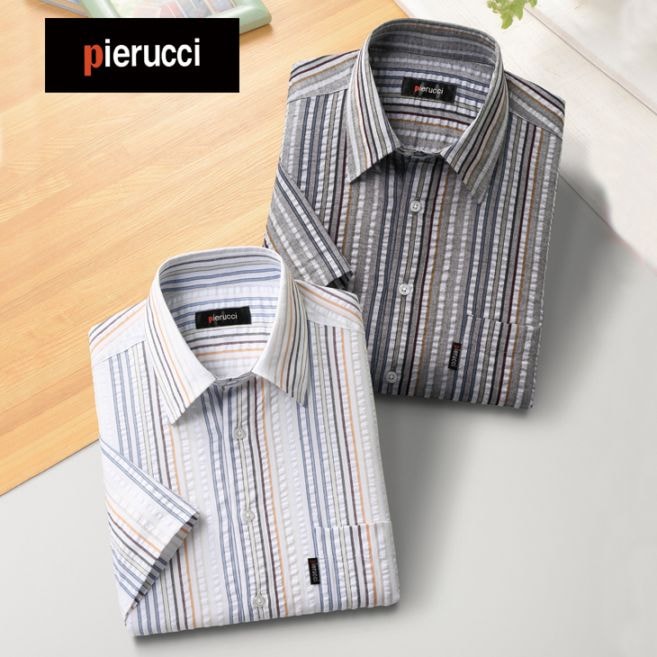 ピエルッチ サッカー生地さわやか半袖シャツ2色組